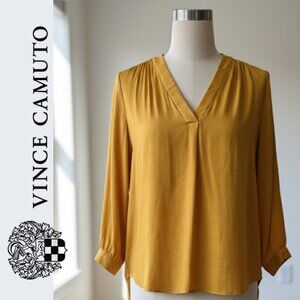 Vince Camuto Blouse I Women's M I Yellow Gold I V-Neck Luxurious 3/4 Sleeve Top